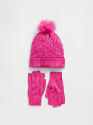 Gap Kız Çocuk Pembe Cable Örgü Cozy Set