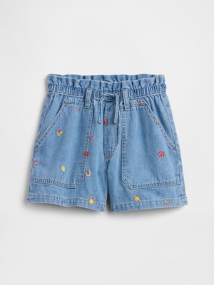 Gap Kız Çocuk Açık Mavi High Rise Relaxed Pull-On Denim Şort