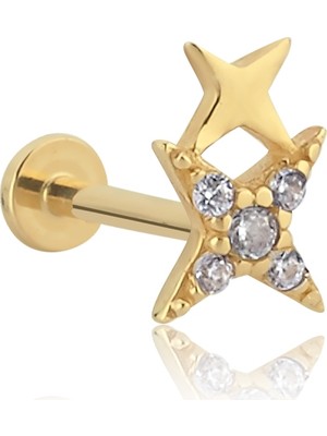 Cherry By Özkonak Ikili Yıldız Figürlü Taşlı Altın Tragus Piercing