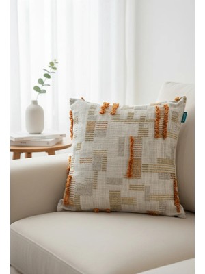 Rolivs Yanık Kehribar Dekoratif Kırlent Kılıfı 47X47 cm Fermuarlı Yıkanabilir (2104)
