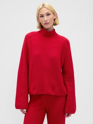 Gap Kadın Kırmızı Cashsoft Shaker Örgü Turtleneck Kazak