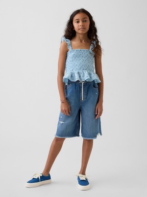 Gap Kız Çocuk Mavi Low Rise Ultrasoft Easy Longline Denim Şort