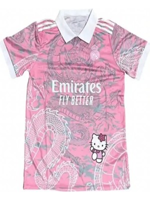 Violon Pembe Unisex Kitty Madrid Dragon Jersey Siyah Düğmeli Yaka T-Shirt -Minga London