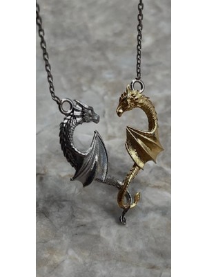 Wind Silver Çift Renkli Ejderha Kolye 925 Ayar