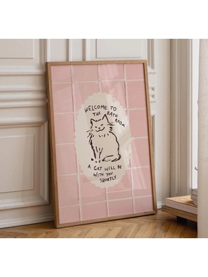 Ninastore Komik Kedi Banyo Baskısı - Pembe Banyo Dekorasyonu - Sıradışı Kedi Duvar Sanatı (Baskı)