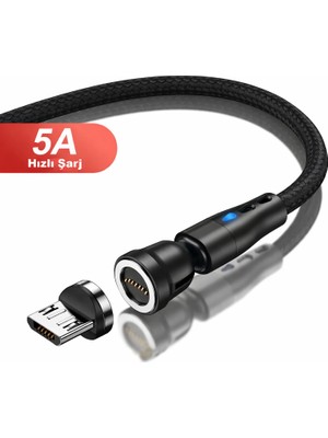 Microcase Universal 5A 540 Derece Döner Başlıklı Hızlı Manyetik LED Işıklı Şarj Kablosu AL4770