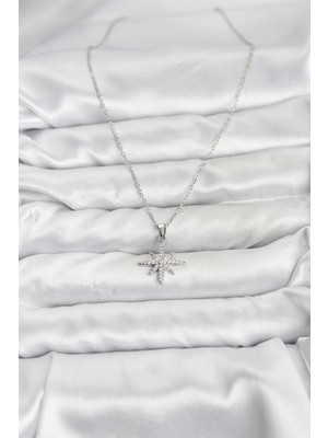 Youday Accessories 316L Çelik Zincir Gümüş Renk Kutup Yıldızı Model Zirkon Taşlı Kadın Kolye