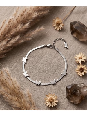 Mervan Takı Kelebek Figürlü Çelik Bileklik – Silver Renk