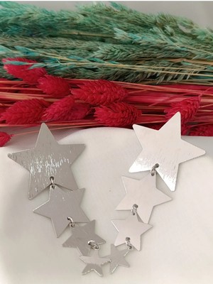 İpar Aksesuar Çoklu Yıldız Sarkıt Metal Silver Küpe