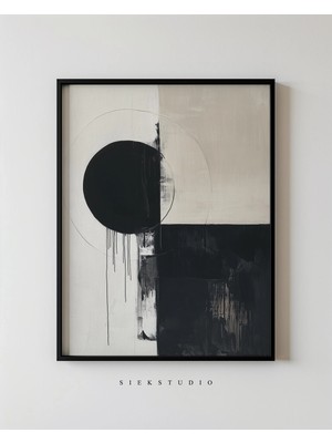 Ninastore Soyut Daire Kare Blok Siyah Beyaz Sanat - Geometrik Minimalist Yazdırılabilir Modern Damla Boyama -