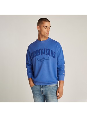 Tommy Hilfiger Tommy Jeans Rlx Vintage Varsity Crew Erkek Mavi Sweatshirt
