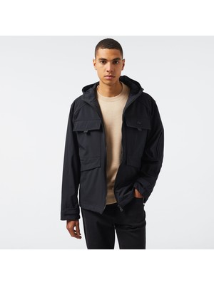 Lacoste Erkek Relaxed Fit Kapüşonlu Baskılı Siyah Yağmurluk