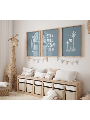 Ninastore Boho Plaj Duvar Dekoru - 3'lü Baskı Seti - Minimalist Çocuk Odası Posteri - Sörf Duvar Sanatı -