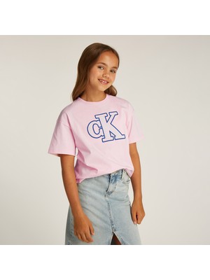 Calvin Klein Monogram Flo Boxy Çocuk Pembe T-Shirt