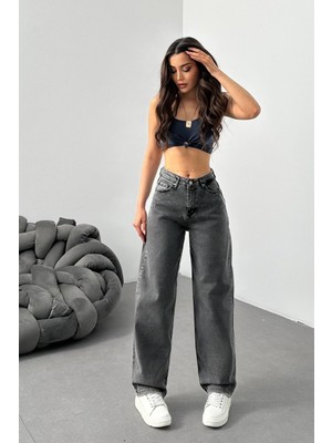 Bikelife Kadın Füme Bol Kesim Geniş Paça Rahat Baggy Jean Pantolon