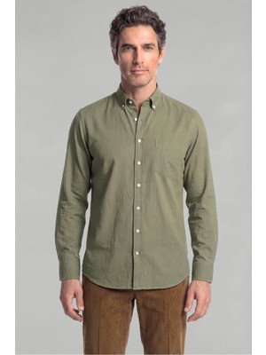Bisse Regular Fit Paşa Yaka Keten Yeşil Erkek Gömlek GMKTN3PS224003_D47