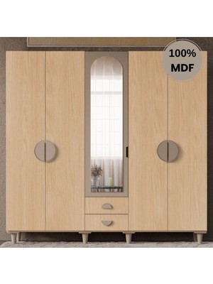 Flances Ladin 5 Kapak Mdf Ayaklı Tasarım Gardırop