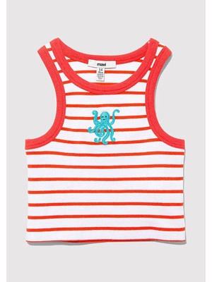 Mavi Nakış Detaylı Baskılı Fitted Kırmızı Kız Çocuk Kolsuz T-Shirt M7610333-89719