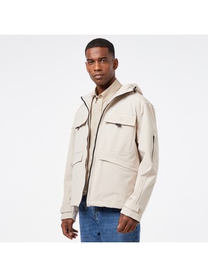 Lacoste Erkek Relaxed Fit Kapüşonlu Baskılı Krem Yağmurluk