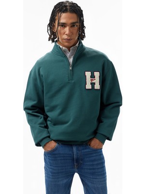 Tommy Hilfiger Tommy Jeans 1/4 Zip Towel Patch Erkek Yeşil Sweatshirt