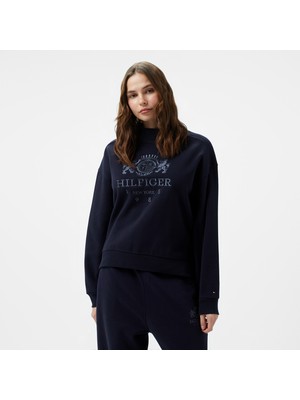 Tommy Hilfiger Varsity Crest Kadın Mavi Sweatshirt