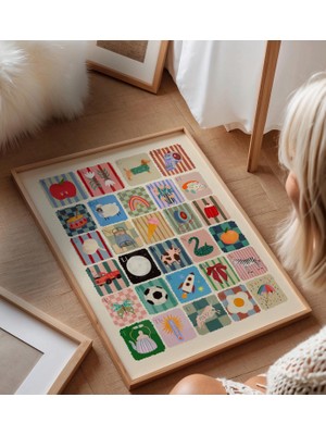 Ninastore Galler Alfabesi - Renkli Abc Çocuk Odası Sanat Baskısı - Çocuk Odası Dekorasyonu