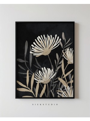 Ninastore Modern Botanik Çizgi Sanatı - Minimalist Çiçek Çizimi Yazdırılabilir Yabani Çiçekler Çağdaş Nötr
