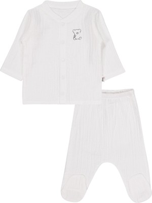 Civil Baby Ayıcık Baskılı 1-9 Ay Pijama Takımı - Ekru