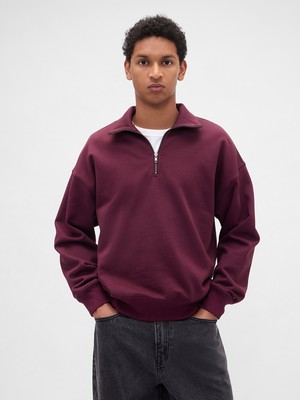 Gap Erkek Bordo Heavyweight Oversized Yarım Fermuarlı Pullover
