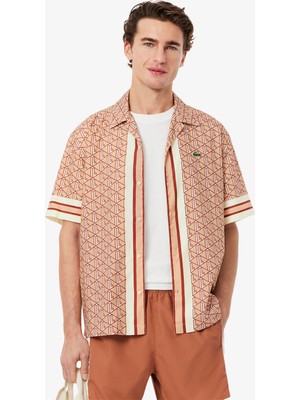 Lacoste Erkek Relaxed Fit Kısa Kollu Monogram Turuncu Gömlek
