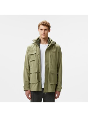 Lacoste Erkek Regular Fit Kapüşonlu Baskılı Haki Yağmurluk
