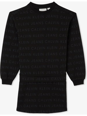Calvin Klein Jeans Logo Aop Fleece Çocuk Siyah Elbise