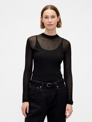 Gap Kadın Siyah High-Neck Sheer Kazak