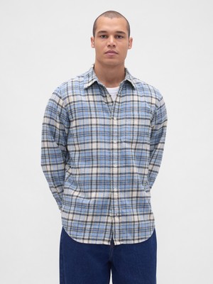 Gap Erkek Açık Mavi Organik Pamuk Relaxed Flannel Gömlek