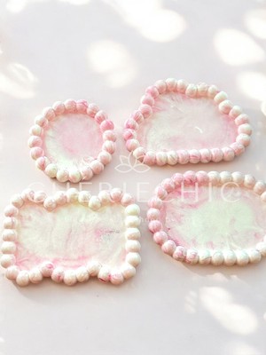 CHERIECHIC Home Bubble Oval Dekor Obje | Sunum Tabak | Mermer (Soft Kızıl Pembe)
