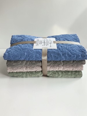 Savessa Efsun El Yüz 4'lü Havlu Seti Lila-Antrasit-Mavi-Yeşil, %100 Pamuk Ekstra Yumuşak Dokulu 50X100 cm