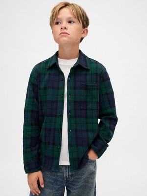 Gap Erkek Çocuk Yeşil Knit Jersey Kareli Gömlek