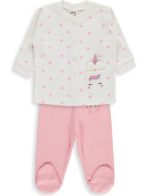Civil Baby Çiçek Empirme 1-9 Ay Pijama Takımı - Ekru