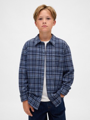 Gap Erkek Çocuk Mavi Knit Jersey Kareli Gömlek
