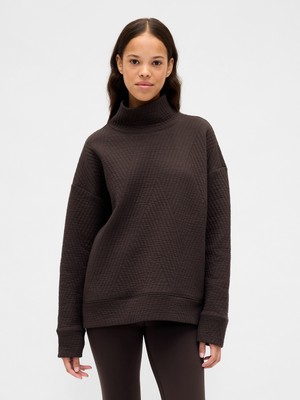 Gap Kadın Kahverengi Gapfit Karo Desenli Jakarlı Triko Funnel-Neck Sweatshirt