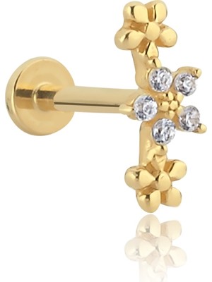 Cherry By Özkonak Sıralı Çiçek Figürlü Taşlı Altın Tragus Piercing