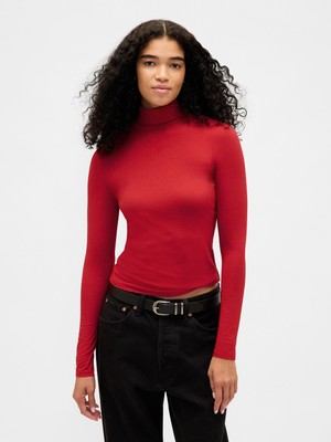 Gap Kadın Kırmızı Featherweight Turtleneck T-Shirt