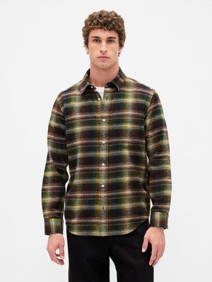 Gap Erkek Yeşil Organik Pamuk Relaxed Flannel Gömlek