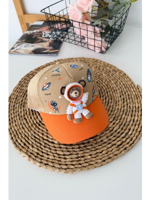 Miniğimin Cicileri 5-8 Astronot Bear Desenli Unisex Çocuk Şapka - Bej