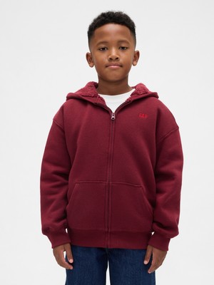 Gap Erkek Çocuk Kırmızı Relaxed Sherpa-Astarlı Fermuarlı Logo Sweatshirt
