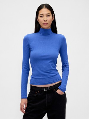 Gap Kadın Mavi Featherweight Turtleneck T-Shirt