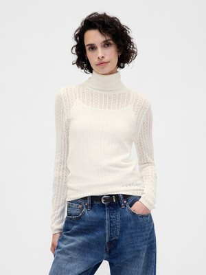 Gap Kadın Kırık Beyaz Pointelle Turtleneck Kazak
