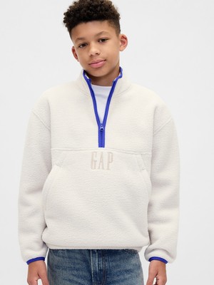 Gap Erkek Çocuk Gri Sherpa Logo Yarım Fermuarlı Pullover