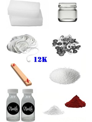 OEM 12K Mum Yapım Başlangıç Seti 1kg Parafin Kavanoz 2 Esans 2 Boya Fitiller Stearin Evde Mum Yapımı