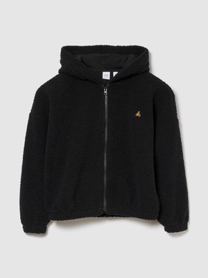 Gap Kız Çocuk Siyah Oversized Bear Fermuarlı Sweatshirt